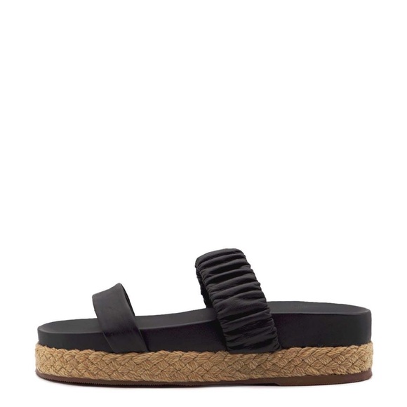 Selangor Kaanas Black Leather Slides Platform Sandals - Picture 2 of 3